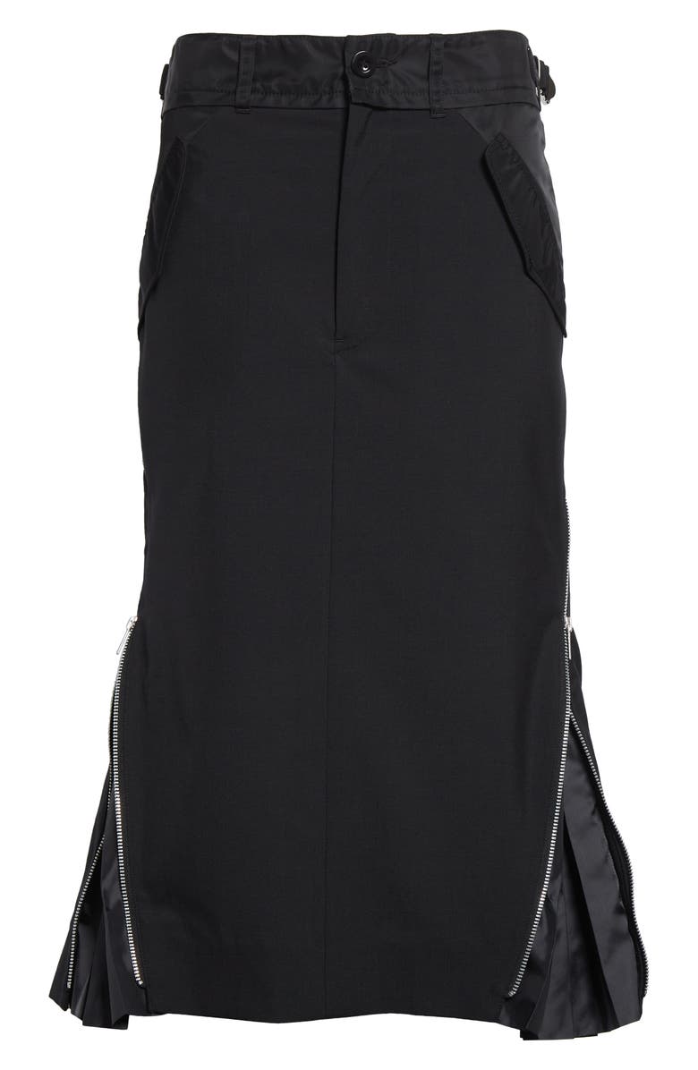 Sacai Suiting Mixed Media Midi Skirt, Alternate, color, Black