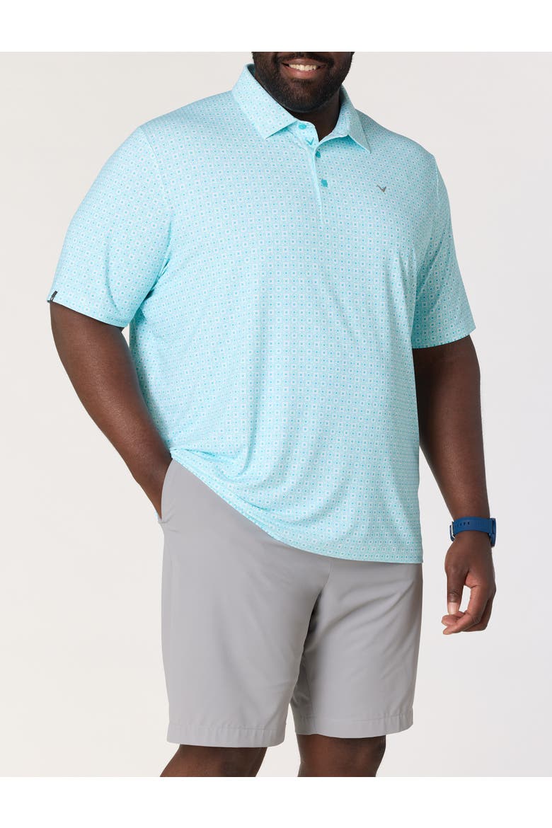 Big & Tall Foulard Print Golf Polo Shirt, Alternate, color, BLUE CURACAO