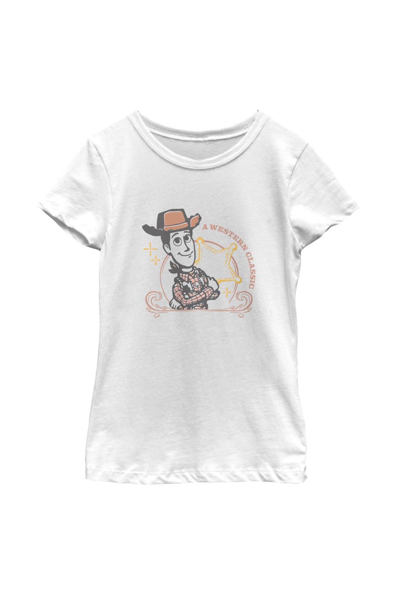Girl's Toy Story 5 A Western Classic Badge  Graphic T-Shirt, Main, color, White