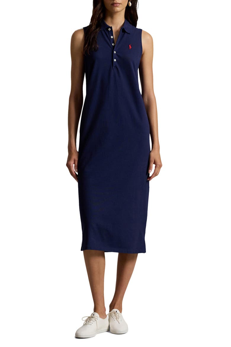 Stretch Cotton Piqué Polo Dress, Main, color, NEWPORT NAVY