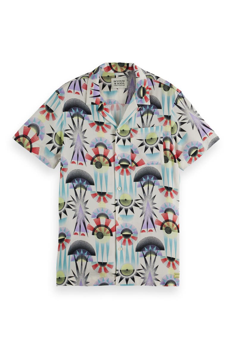 Relaxed Fit Print Short Sleeve Button-Up Shirt, Alternate, color, LUNA PIER WHITE