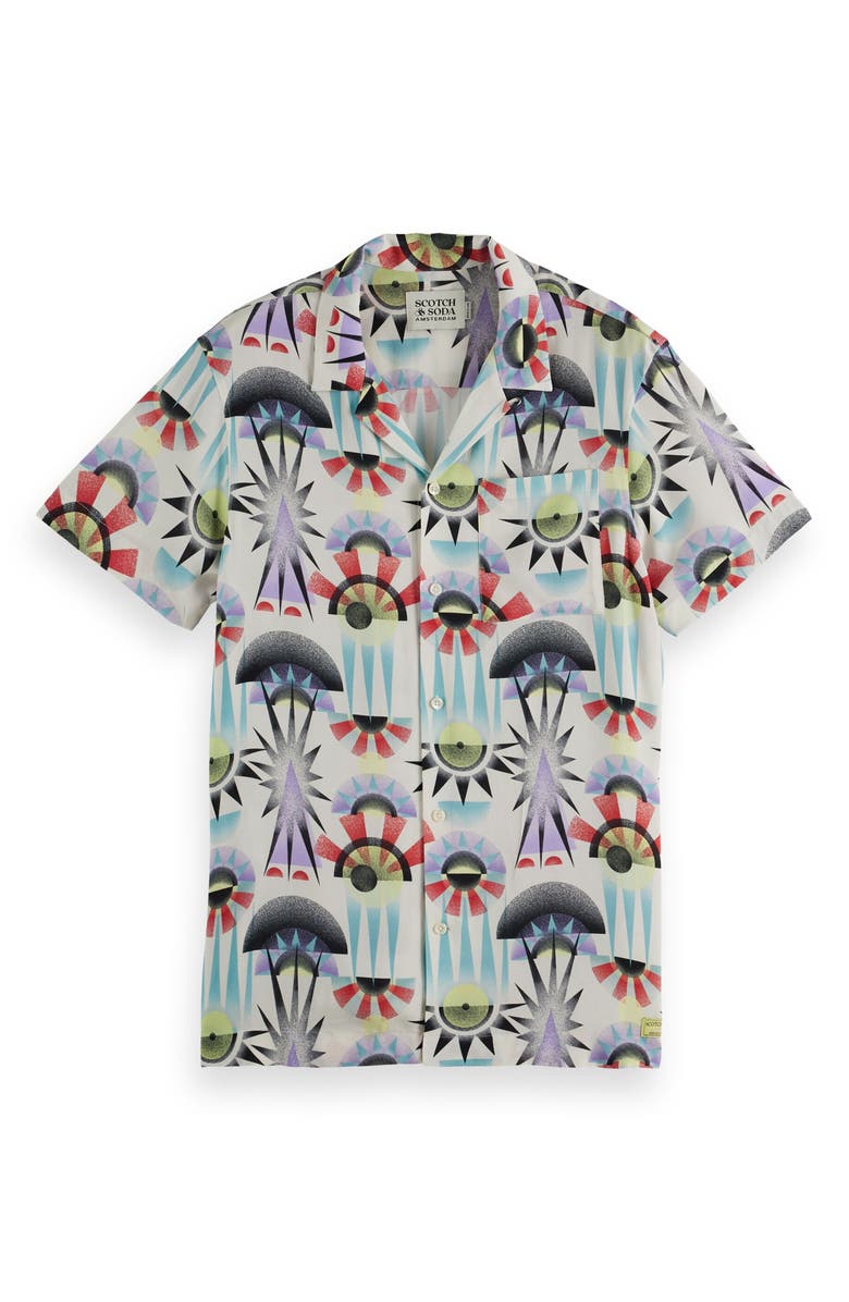 Scotch & Soda Relaxed Fit Print Short Sleeve Button-Up Shirt, Alternate, color, Luna Pier White