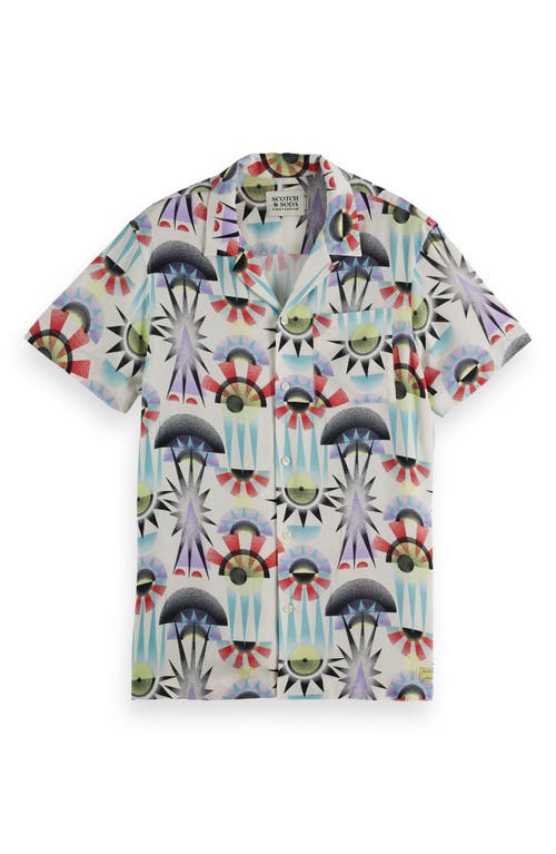 Scotch & Soda Relaxed Fit Print Short Sleeve Button-up Shirt In Luna Pier White