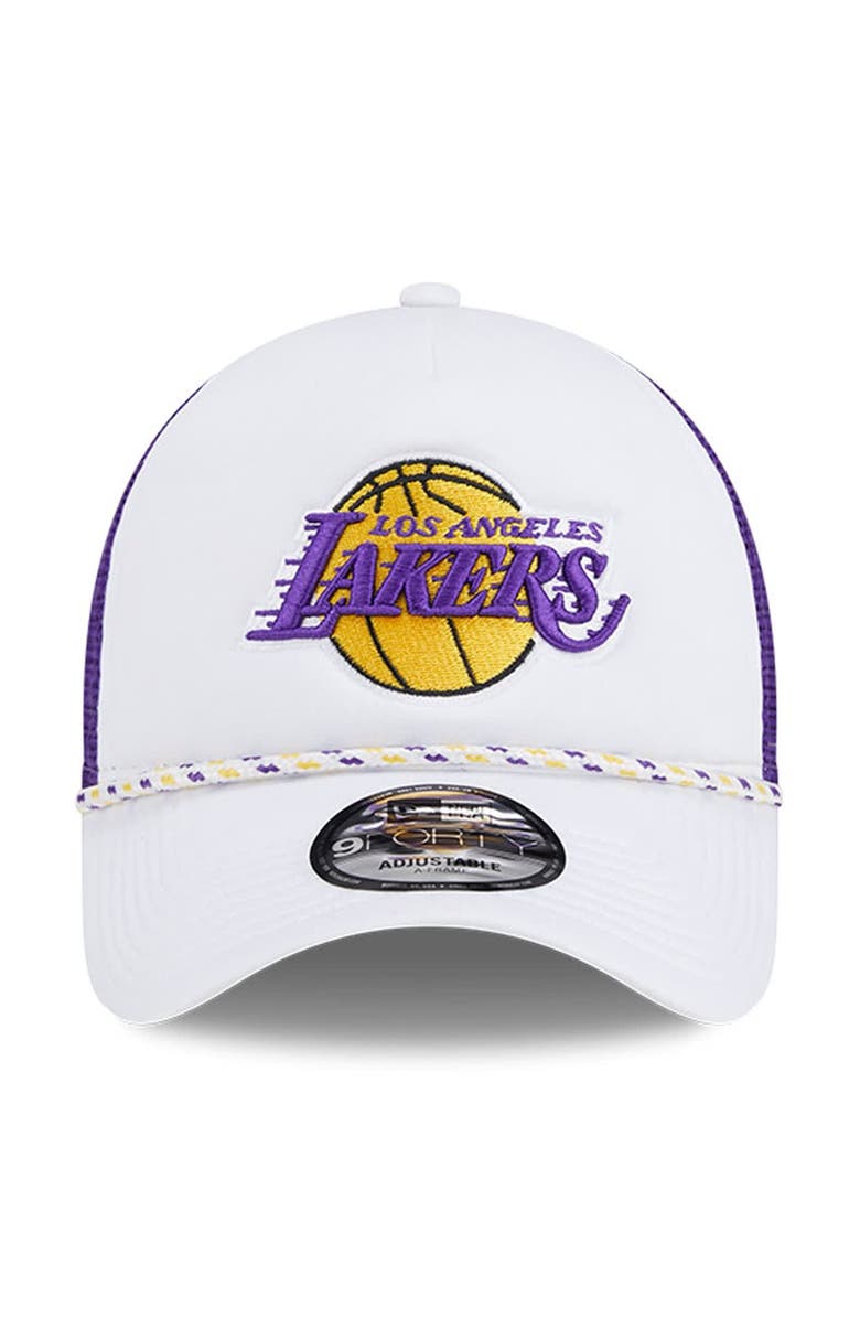 New Era Men's New Era White/Purple Los Angeles Lakers Court Sport Foam A-Frame 9FORTY Adjustable Trucker Hat, Alternate, color, White