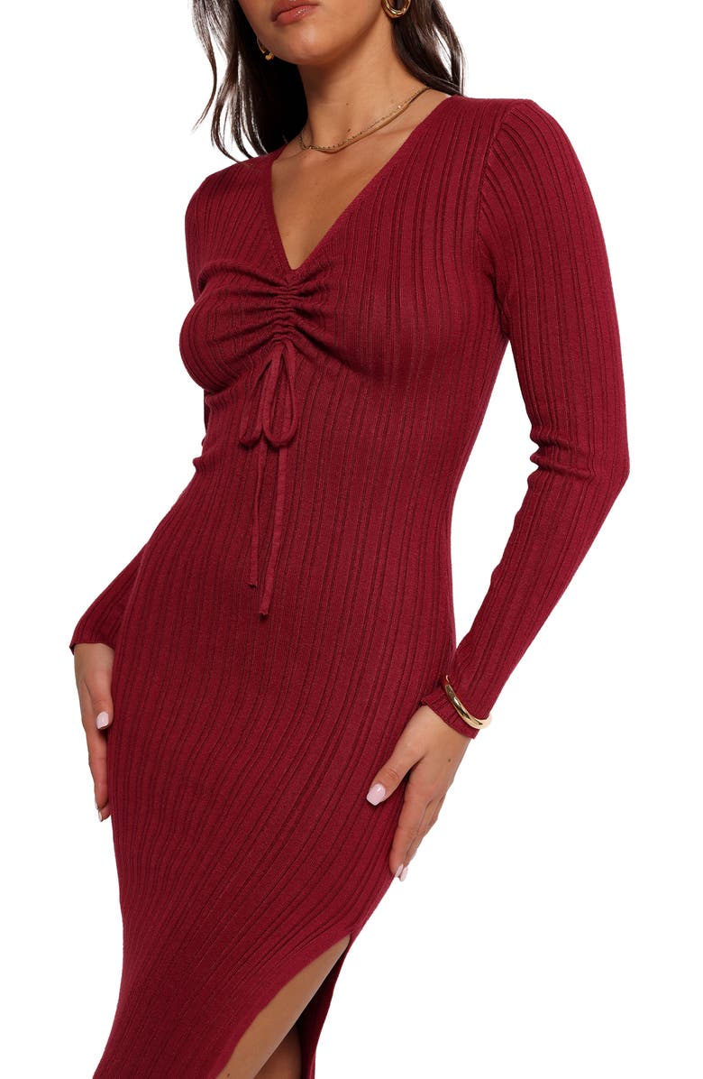 Petal & Pup Irene Long Sleeve Sweater Dress, Alternate, color, Wine