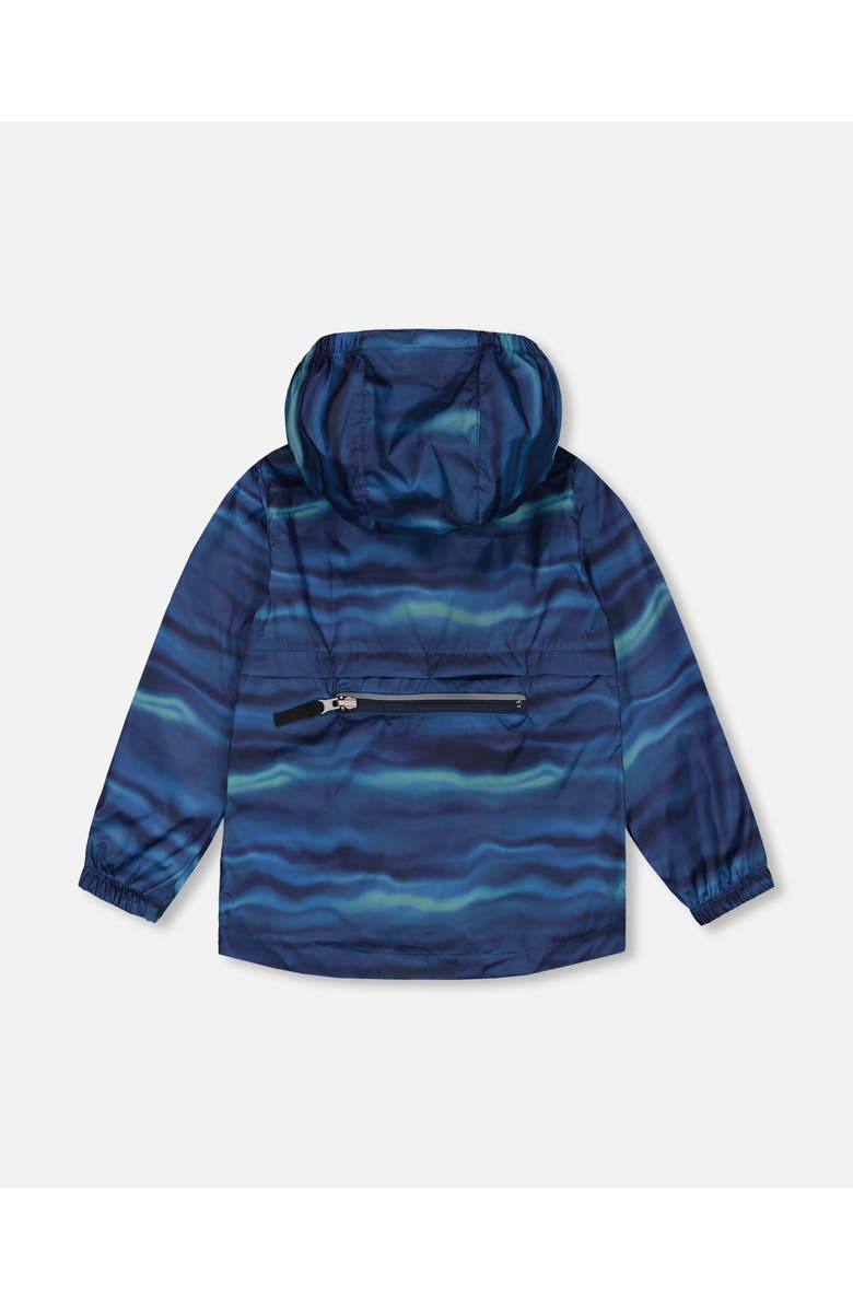 Deux par Deux Boy's Printed Packable Windbreaker Blue Wave And Black, Alternate, color,