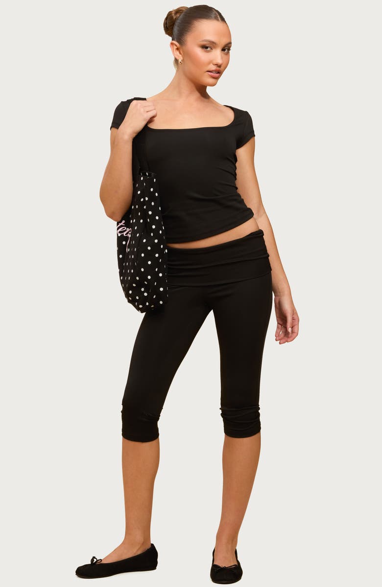 EDIKTED Ravena Foldover Low Rise Capri Leggings, Alternate, color, Black