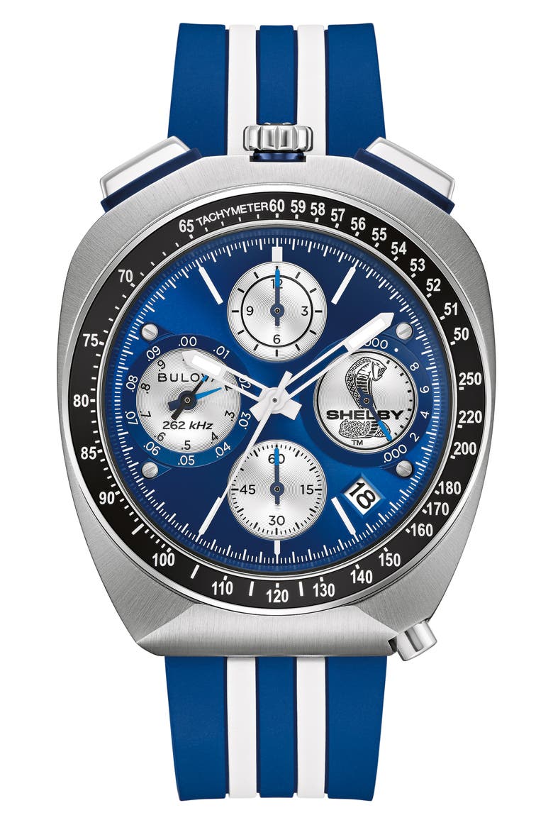 Shelby Chronograph Rubber Strap Watch, 43mm, Main, color, BLUE