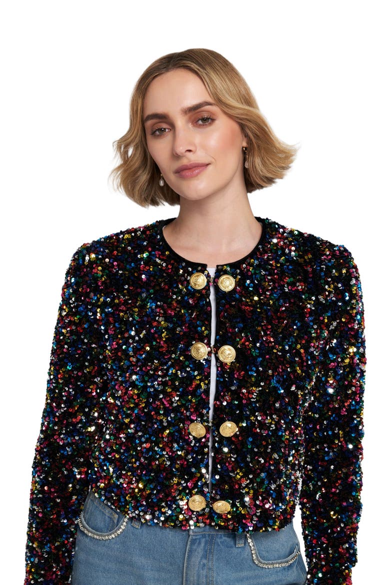 Sequin Cropped Jacket, Alternate, color, Multi
