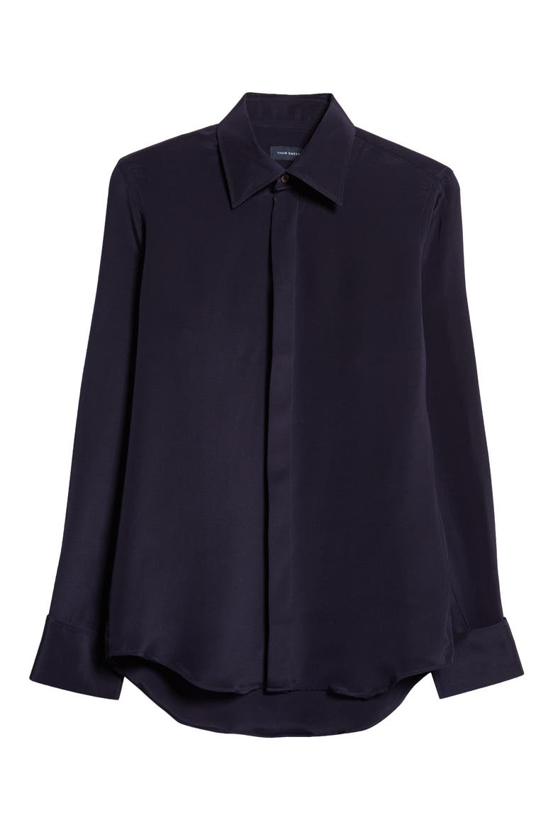 Lecce Silk Dress Shirt, Alternate, color, NAVY