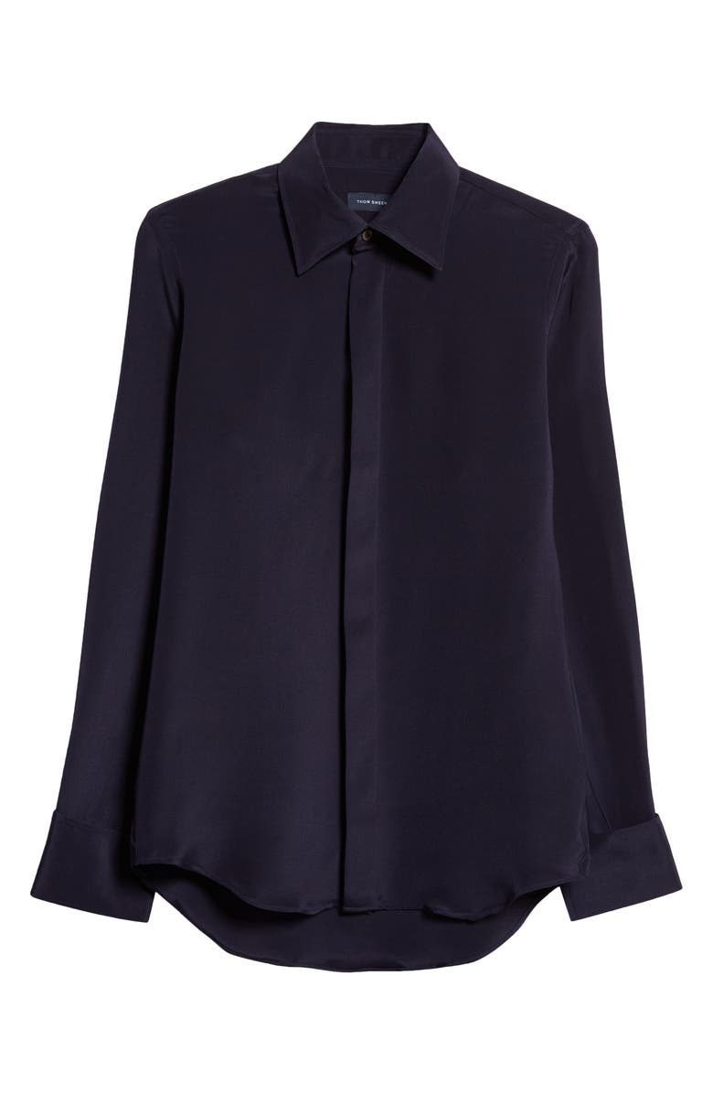 Thom Sweeney Lecce Silk Dress Shirt, Alternate, color, Navy