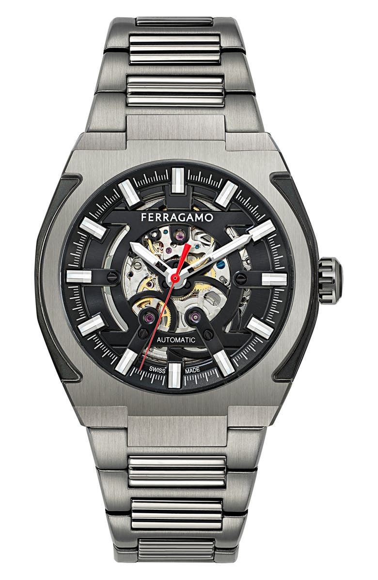 FERRAGAMO Supreme Skeleton Bracelet Watch, 43mm, Main, color, 