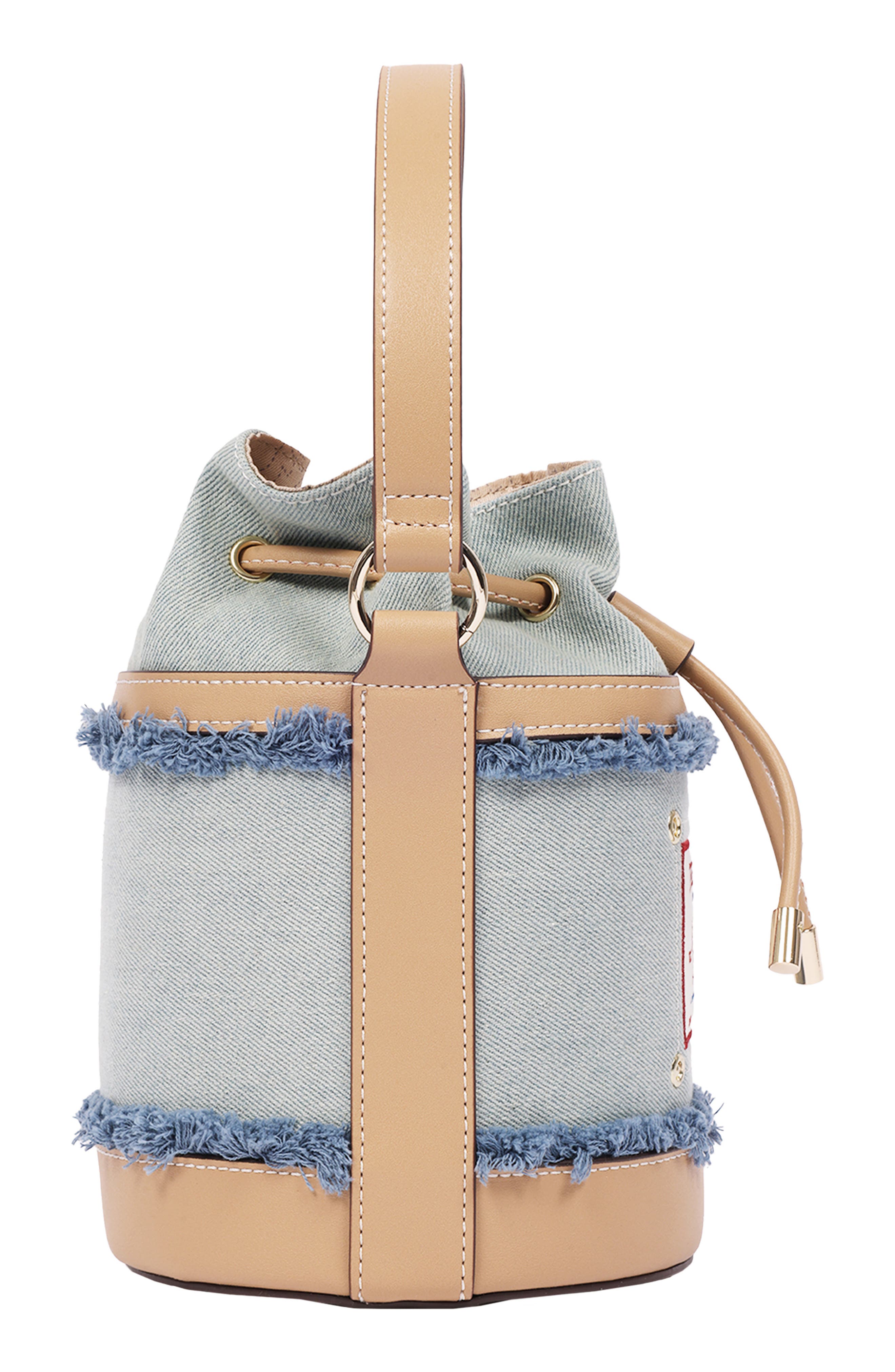 True Religion Buddha Patch Denim Bucket Bag, Alternate, color, Denim