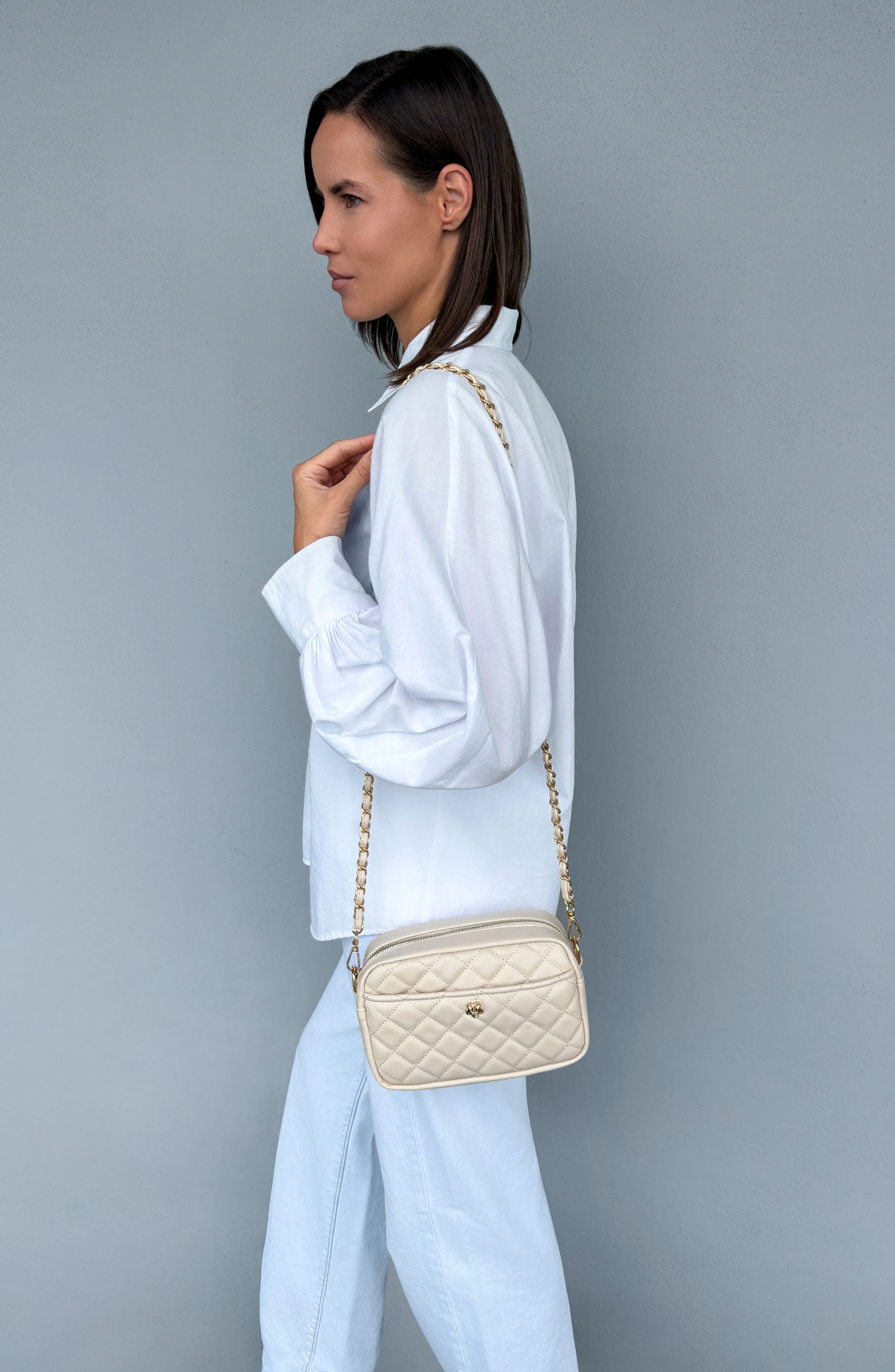 Cushion Quilted Faux Leather Shoulder Bag, Alternate, color, WHITE