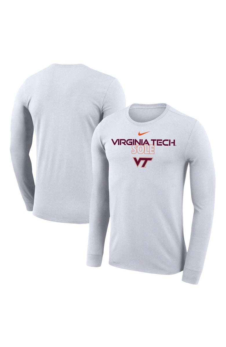 Nike White Virginia Tech Hokies 2023 On Court Bench Long Sleeve T-Shirt, Main, color, 