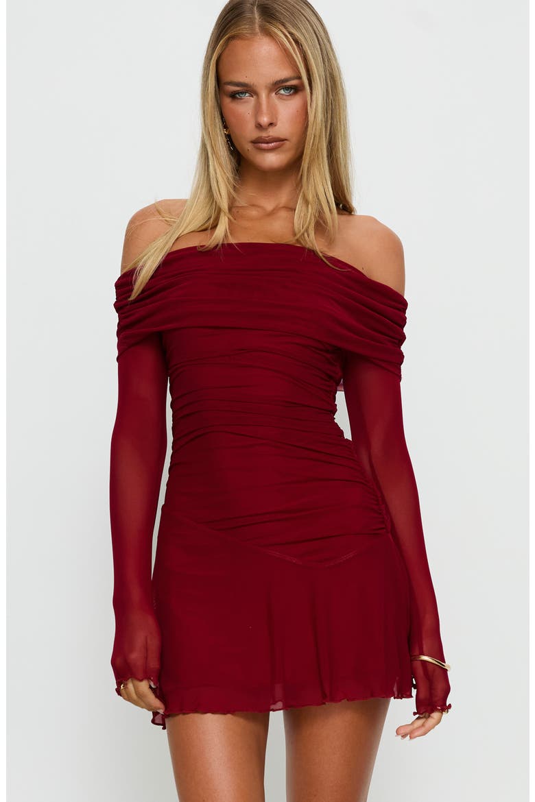 Koki Long Sleeve Off the Shoulder Minidress, Alternate, color, RED