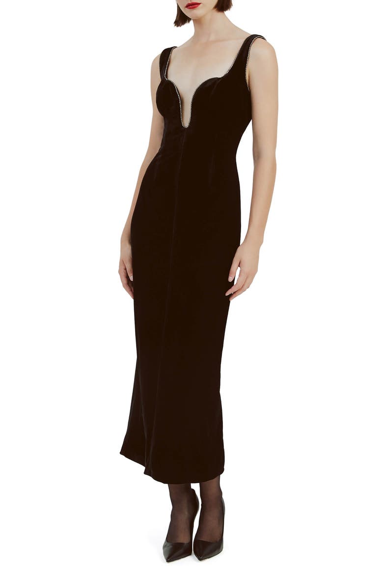 Brooklyn Embellished Trim Stretch Velvet Cocktail Dress, Main, color, BLACK