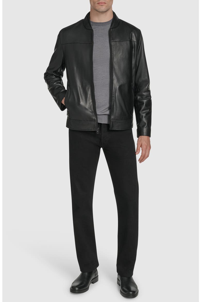 Fine Grain Lambskin Leather Bomber Jacket, Alternate, color, BLACK