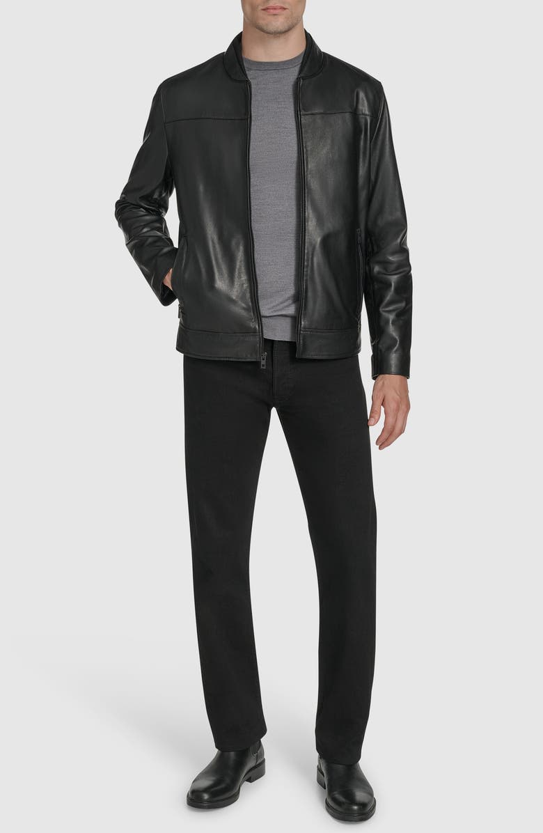 Andrew Marc Fine Grain Lambskin Leather Bomber Jacket, Alternate, color, Black