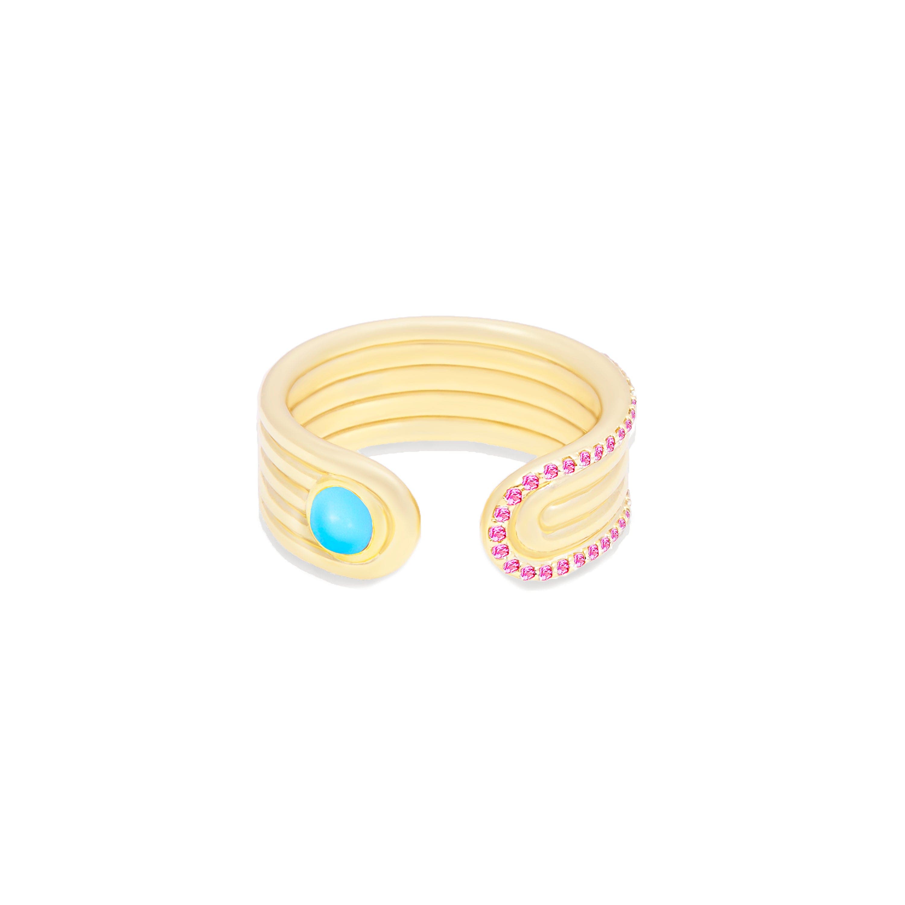 Turquoise & Pink Sapphire-Gold