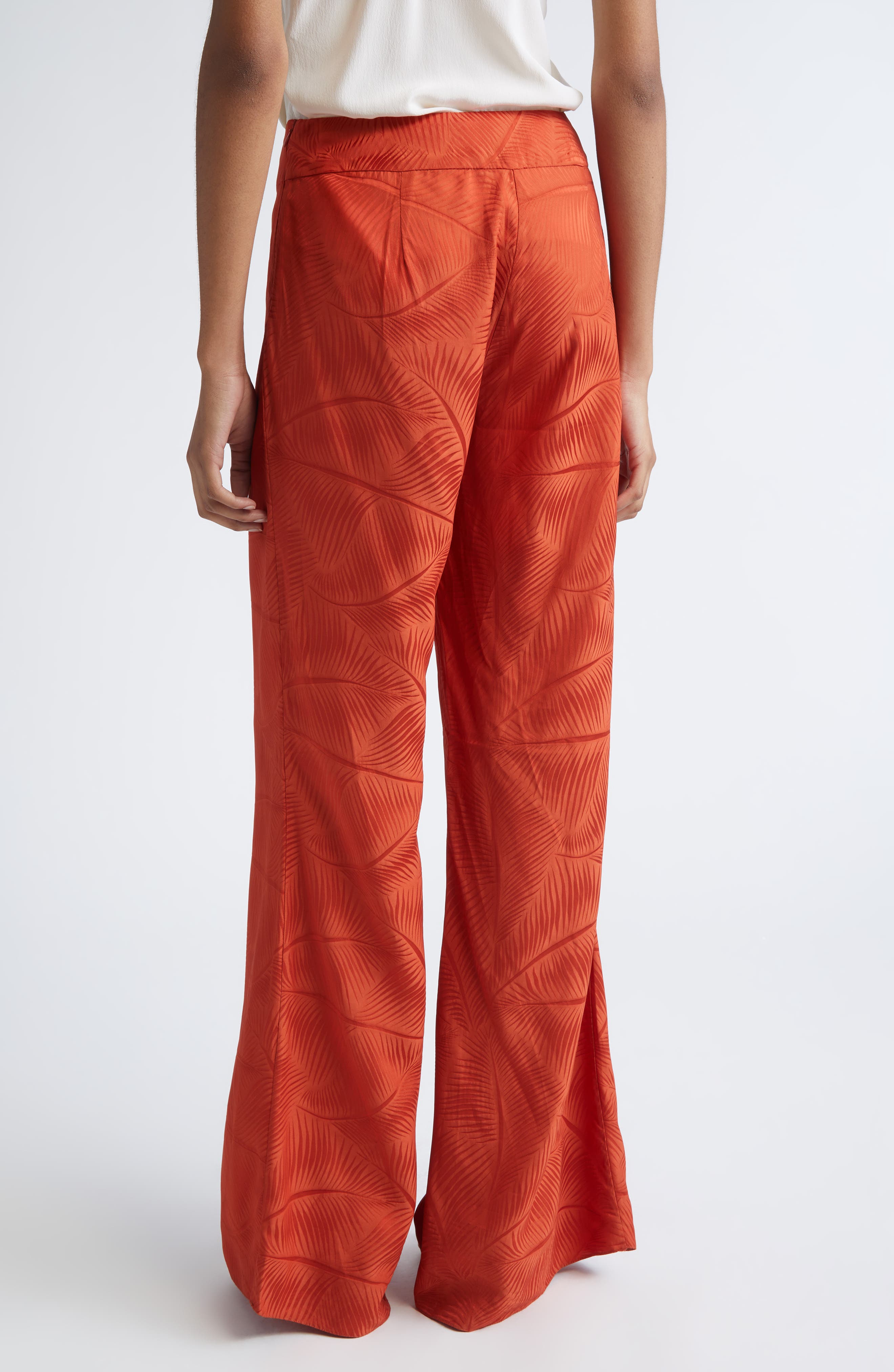 Johanna Ortiz Laid Back Energy Palm Jacquard Wide Leg Satin Pants ...