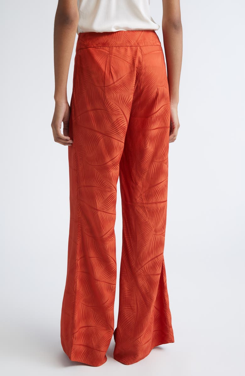 Johanna Ortiz Laid Back Energy Palm Jacquard Wide Leg Satin Pants, Alternate, color, Rust