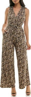 Nina Leonard Sleeveless Faux Wrap Jumpsuit