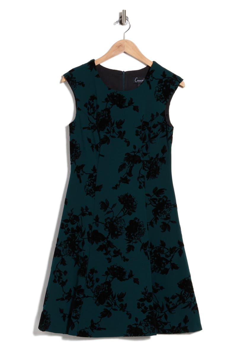 Flocked Crepe A-Line Dress, Alternate, color, PINE