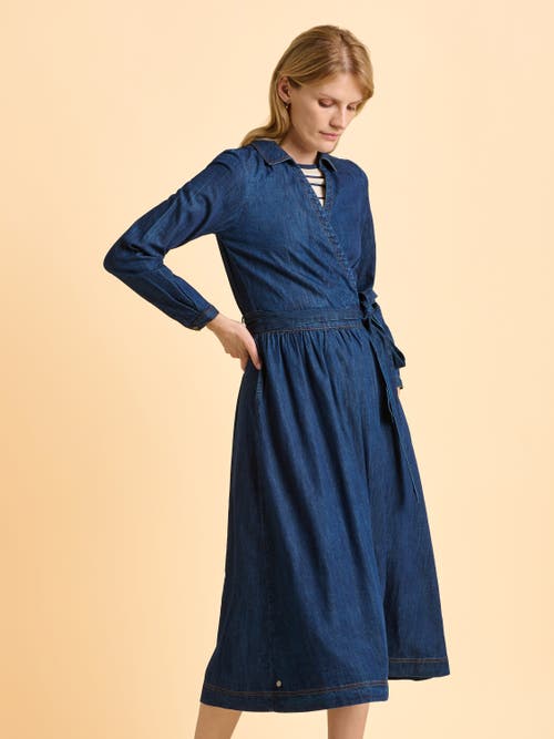 Brakeburn Fern Long Sleeve V-neck Shirt Midi Dress In Blue