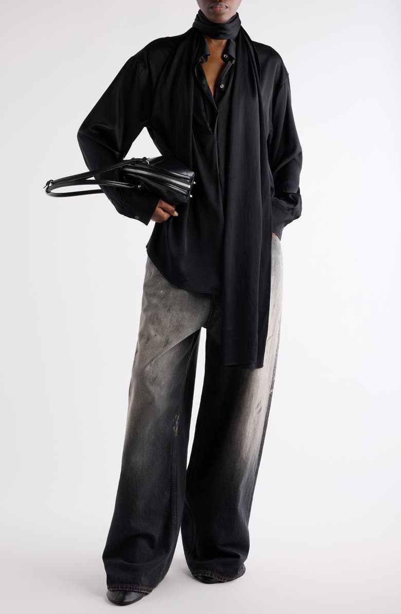 Acne Studios Sinton Layered Soft Satin Top, Alternate, color, Black