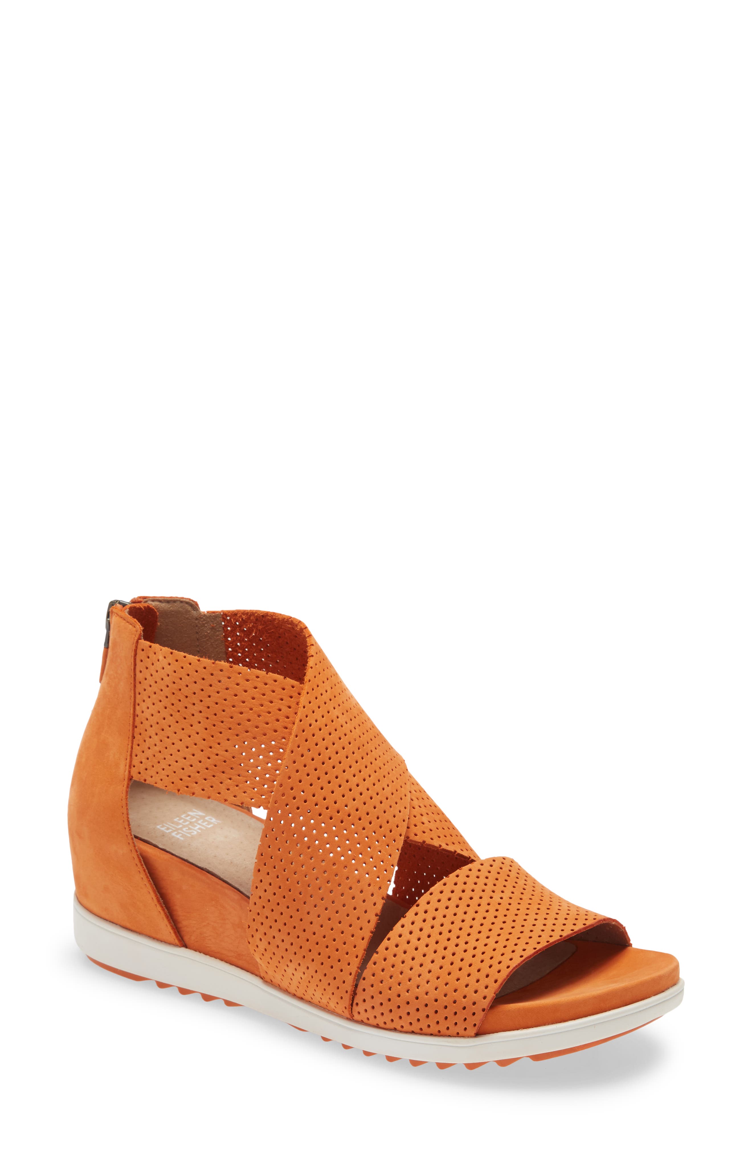 Voice Wedge Sandal, Main, color, MANDARIN TUMBLED NUBUCK