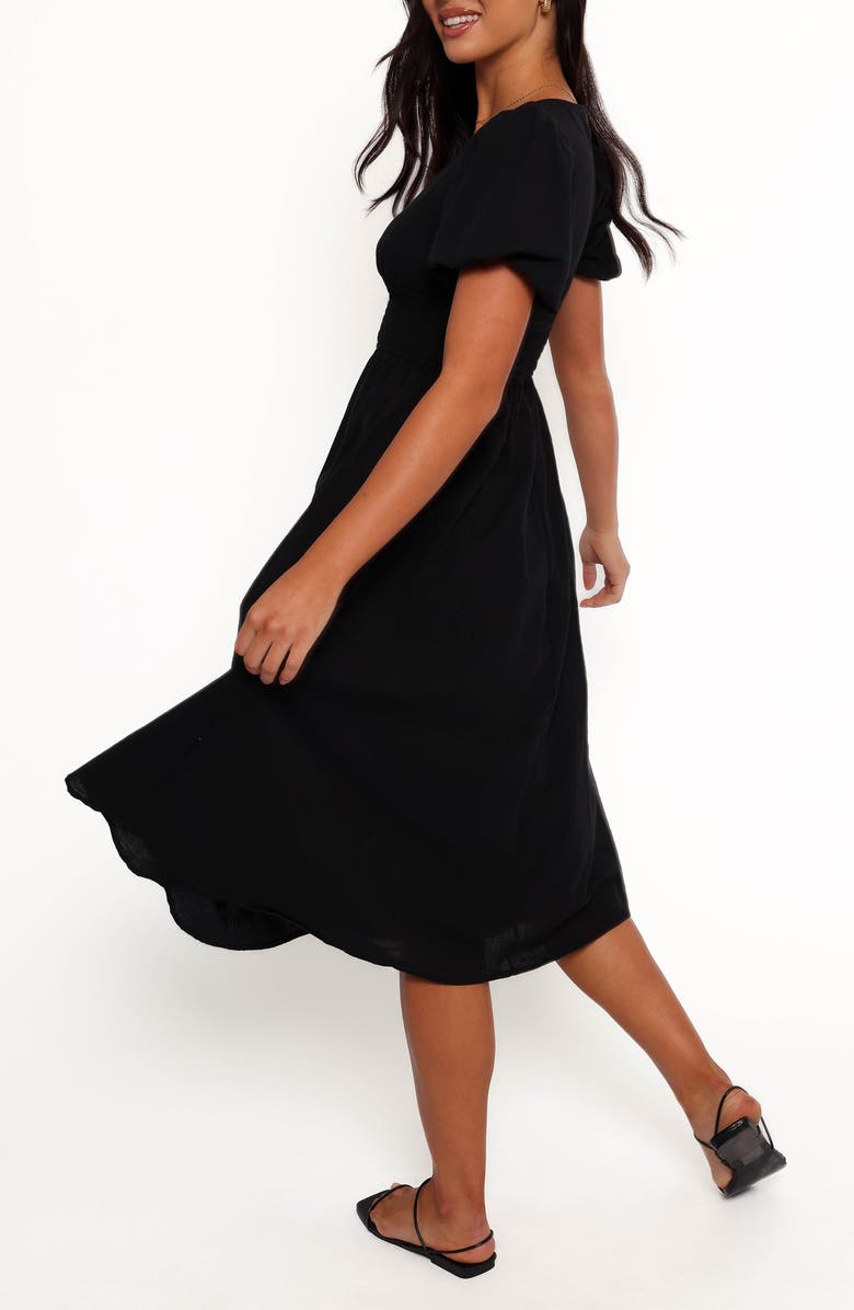 Petal & Pup Ronnie Puff Sleeve Midi Dress, Alternate, color, Black