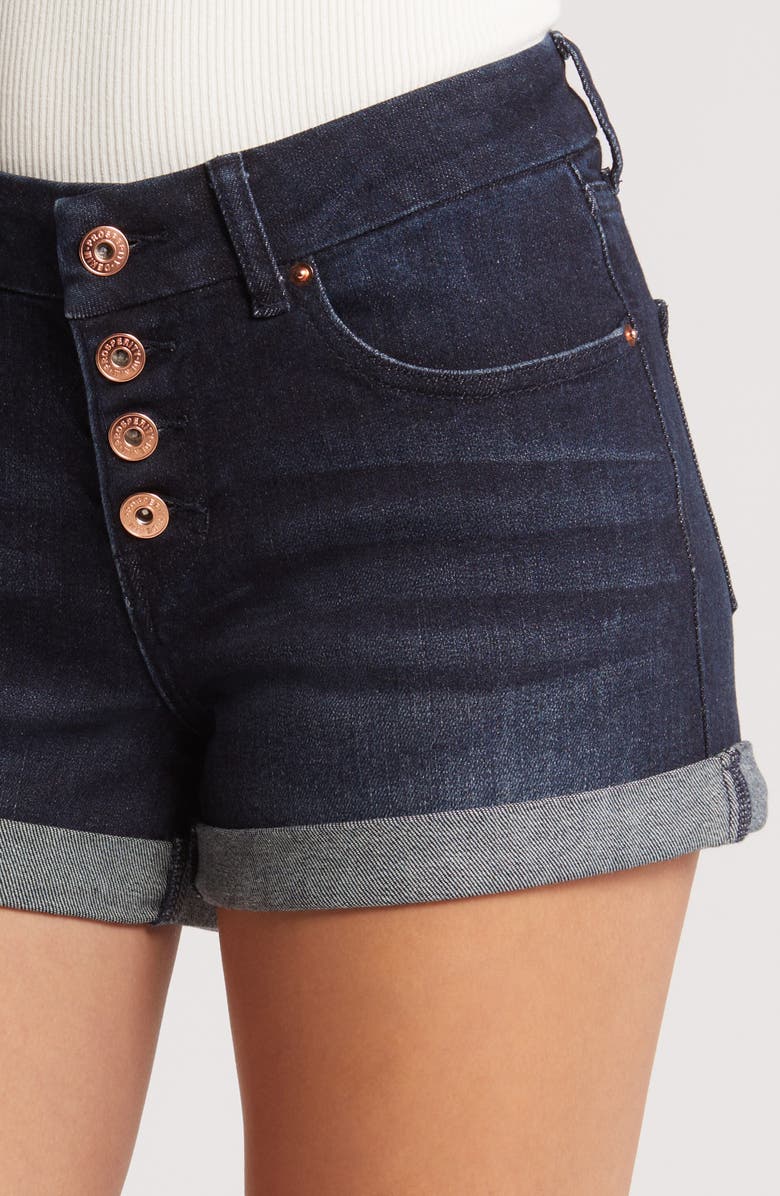 Prosperity Denim Exposed Button Fly High Waist Cuffed Denim Shorts, Alternate, color, 