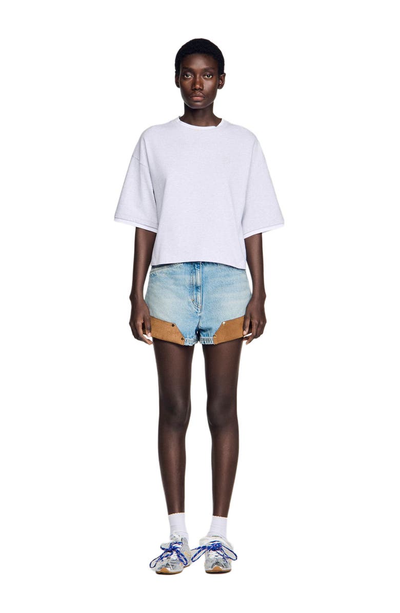 SANDRO T-shirt with contrasting trim, Alternate, color, Grey