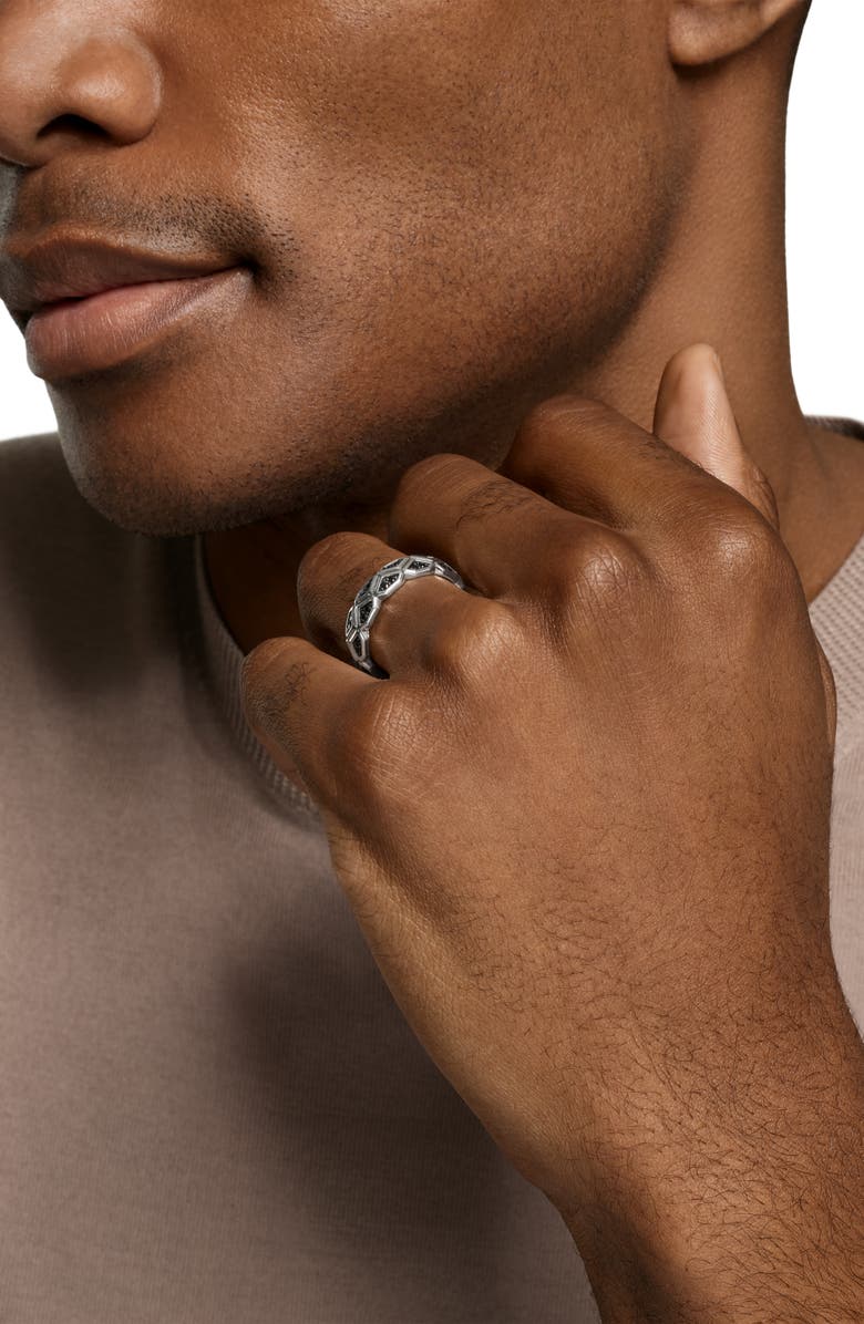 David Yurman Men's Hex Band Ring, Alternate, color, Black Diamond Silv