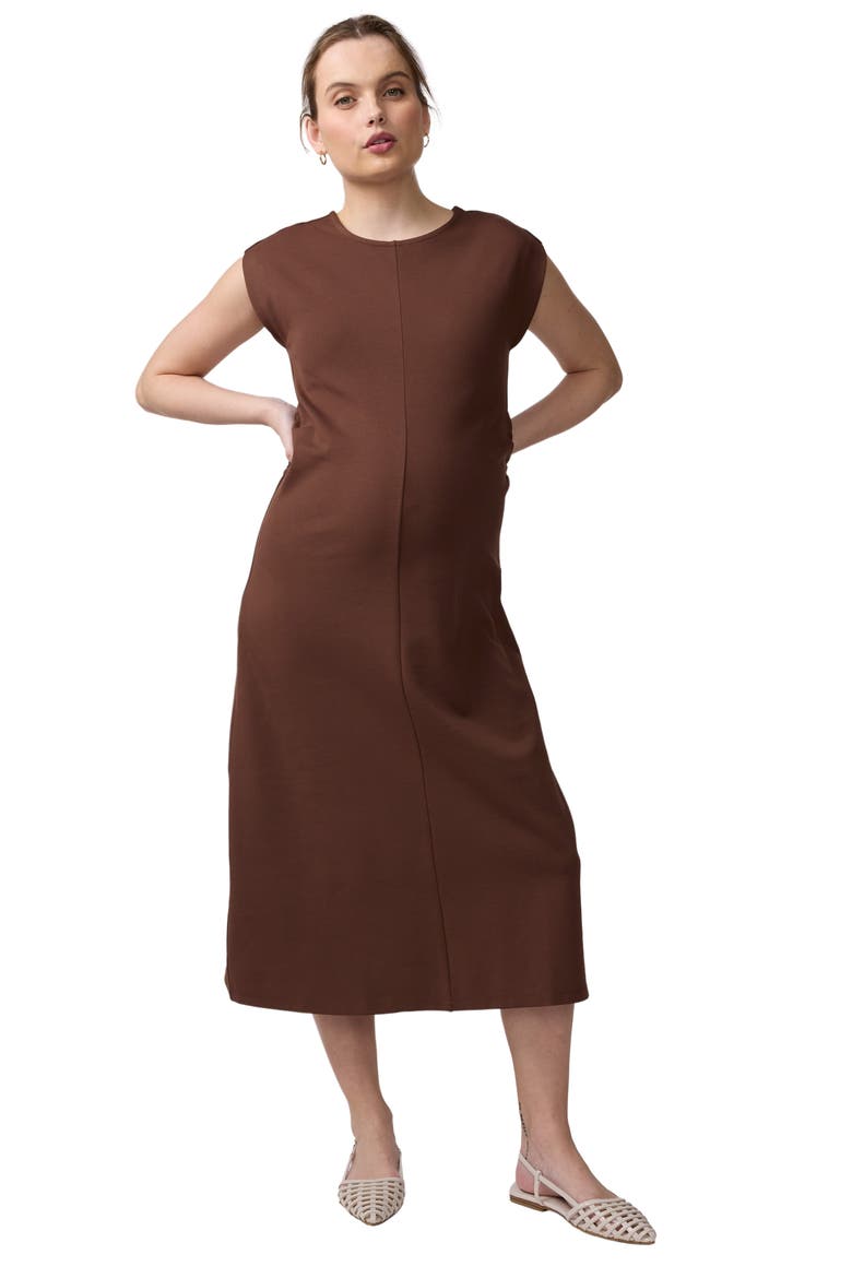 The Modern Muse Maternity Midi Dress, Main, color, Dark Brown