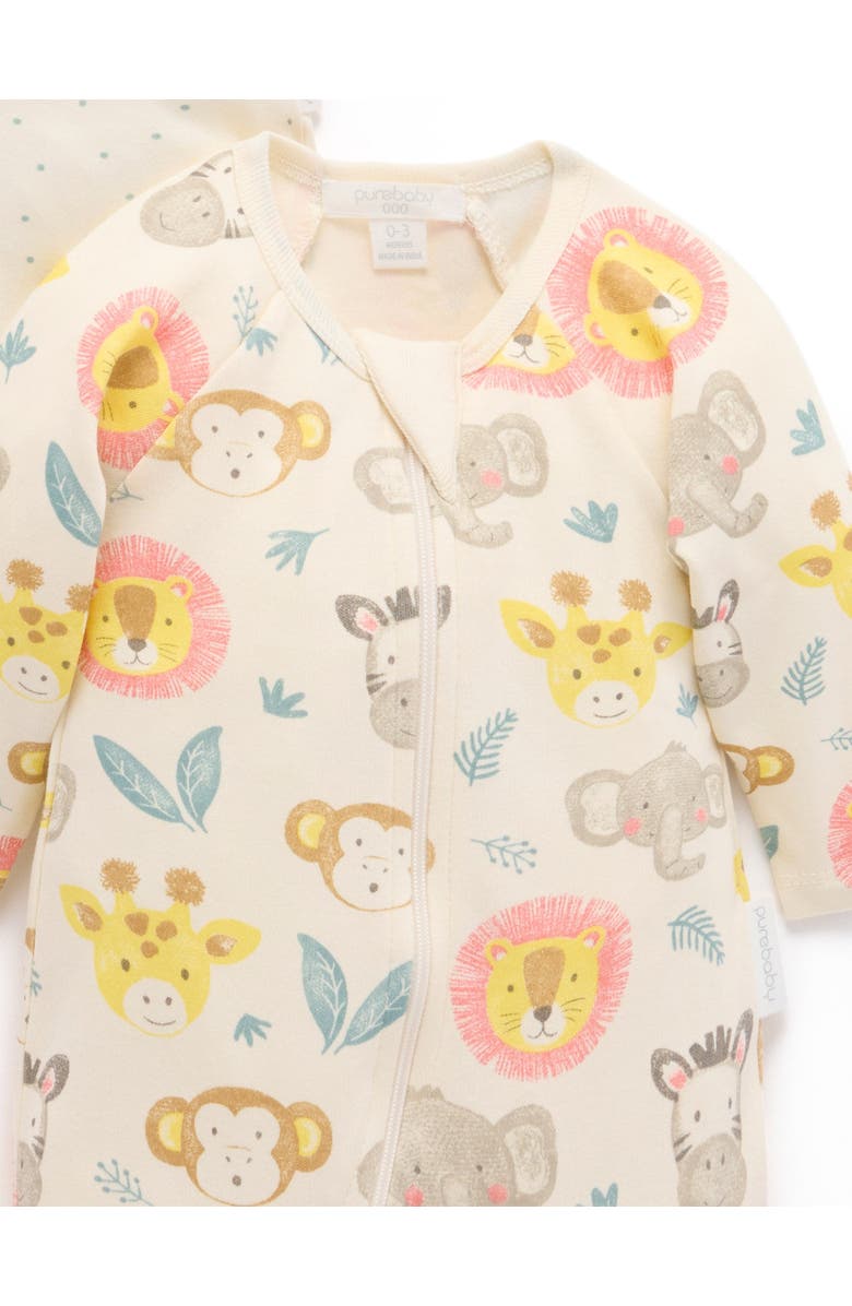 Purebaby 2 Pack Basics Printed Zip Footie Boys, Alternate, color, Savanna Friends Print