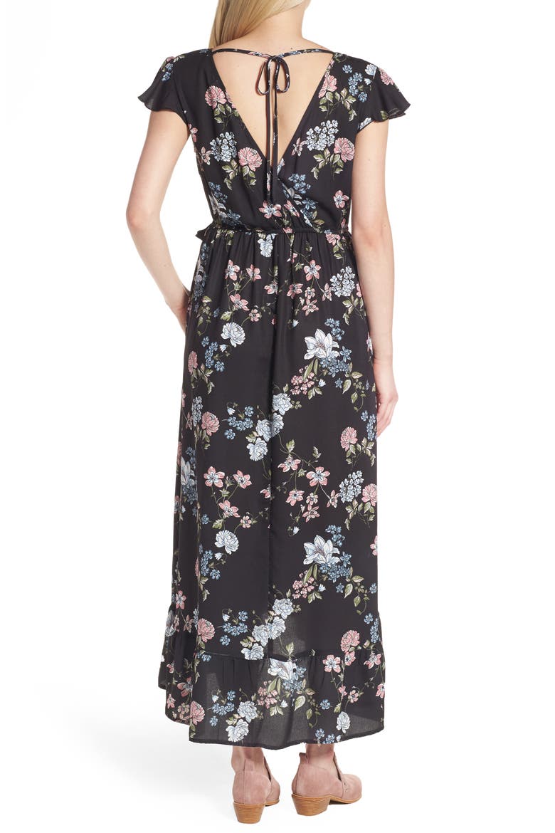 Faux Wrap Maxi Dress, Alternate, color, BLACK/BLUE