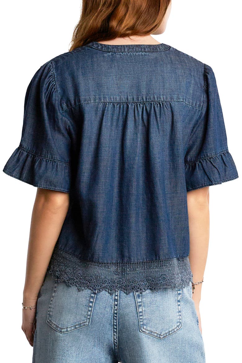 Pleat Button-Up Top, Alternate, color, DUSK DENIM