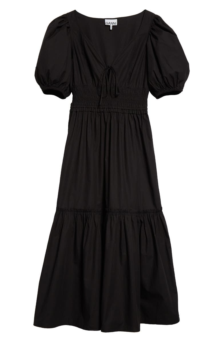 Ganni Organic Cotton Poplin Tiered Dress, Alternate, color, Black