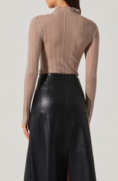 Astr The Label Metallic Contrast Funnel Neck Sweater In Taupe