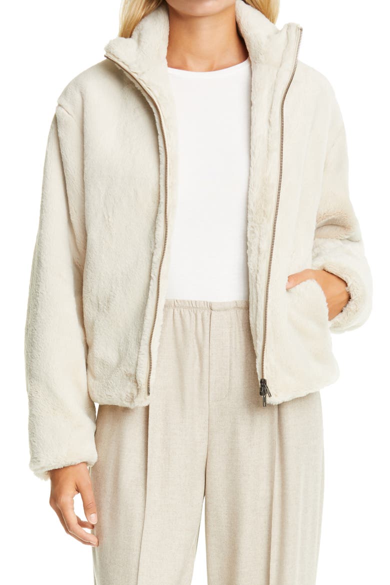 Zip Front Plush Faux Fur Jacket, Main, color, CREME