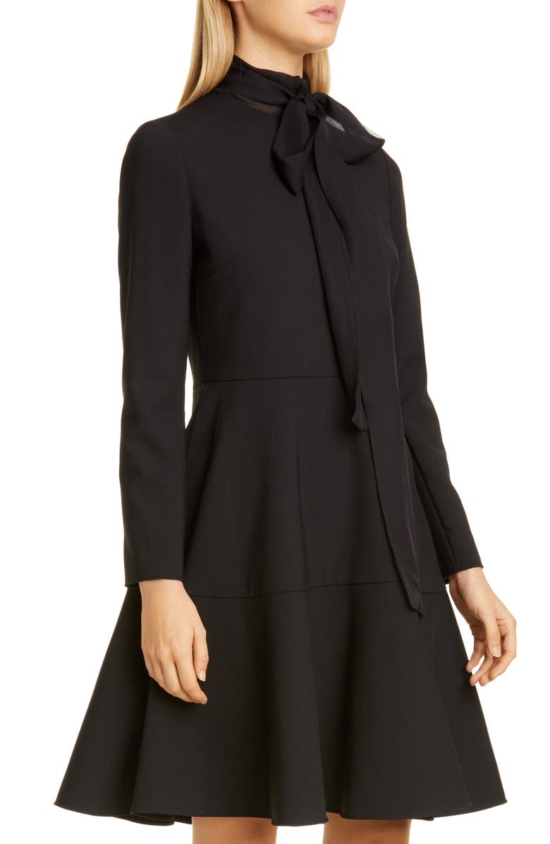 Valentino Tie Neck Long Sleeve Fit & Flare Dress, Alternate, color,