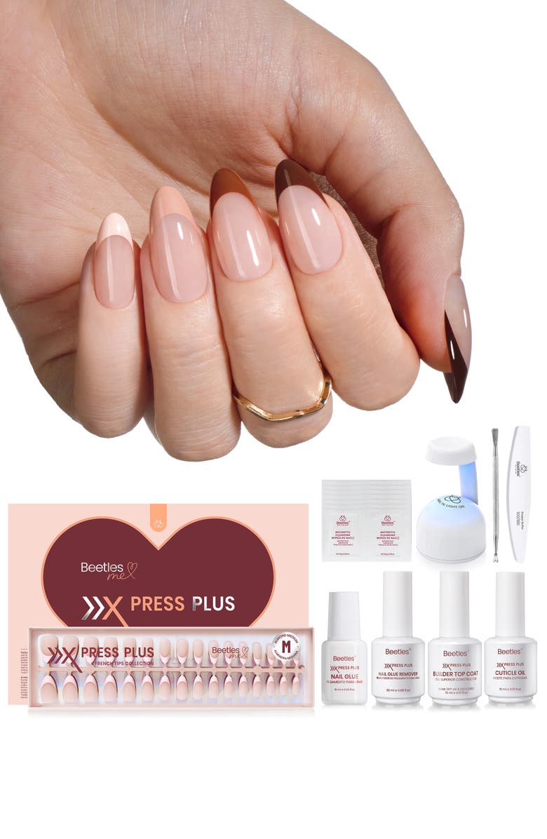 Beetles Medium Almond French Tip Press On Nail Studio Kit, Alternate, color, NO COLOR