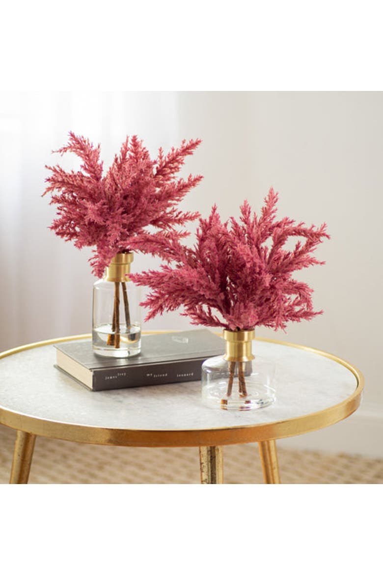 Mauve Pink Faux Pampas Grass Everyday Spring Fall Water Illusion Arrangement In Glass Bud Vase, Alternate, color, Pink Tall