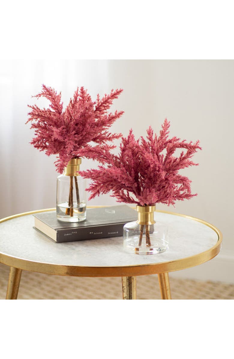 Darby Creek Trading Mauve Pink Faux Pampas Grass Everyday Spring Fall Water Illusion Arrangement In Glass Bud Vase, Alternate, color, Pink Short