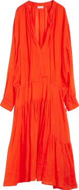 Dries Van Noten Long Sleeve Ramie Mousseline Split Neck Dress