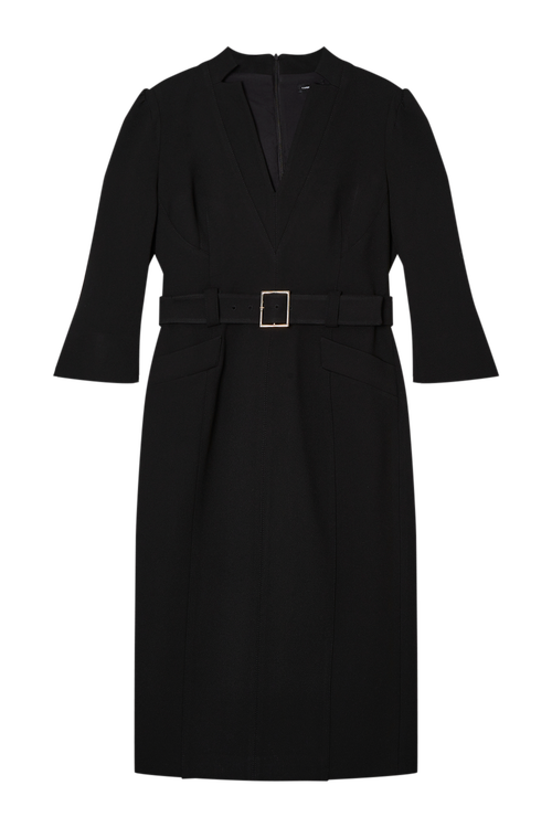 Karen Millen 3/4 Sleeve Belted Midi Dress In Black