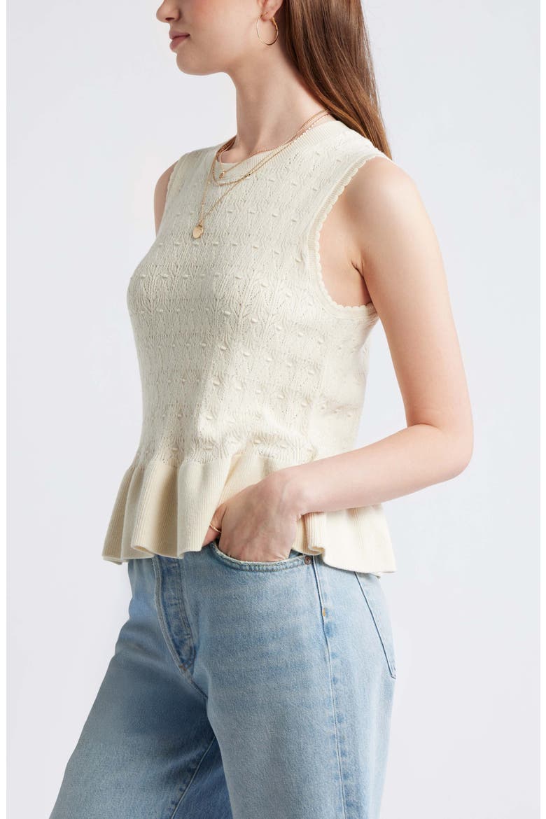 Pointelle Peplum Sleeveless Sweater, Alternate, color, IVORY DOVE