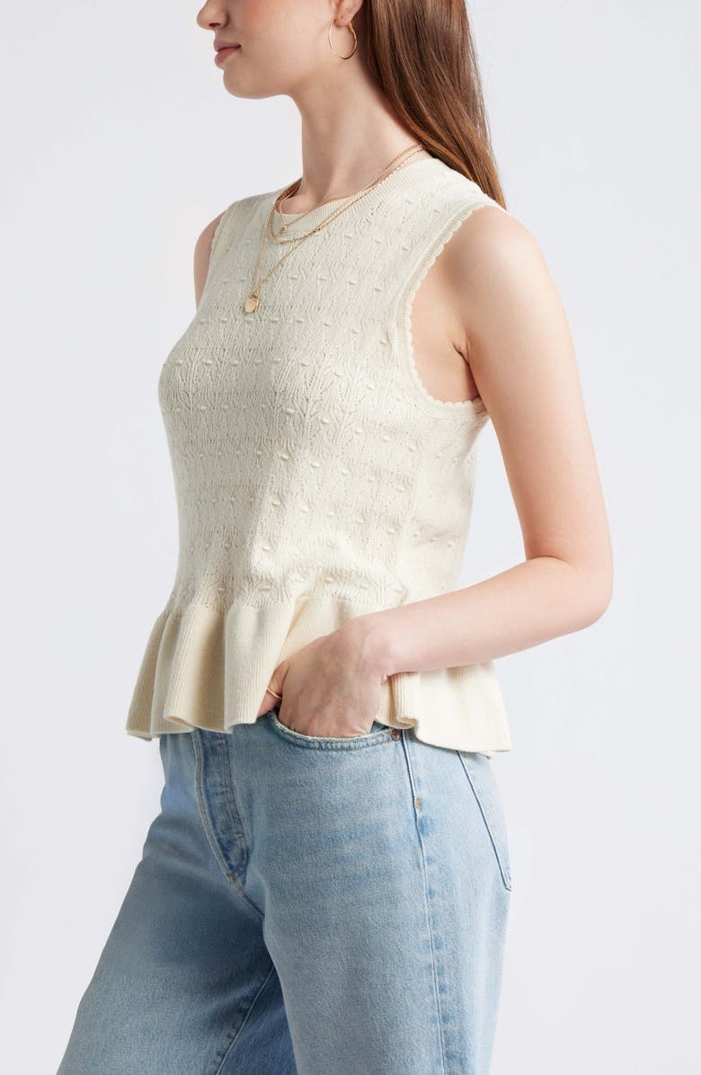 Treasure & Bond Pointelle Peplum Sleeveless Sweater, Alternate, color, Ivory Dove